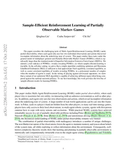 Sample-Efficient Reinforcement Learning of Partially Observable Markov
  Games