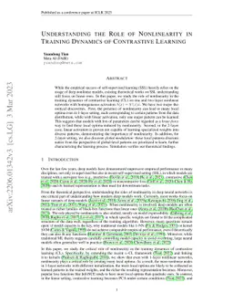 Understanding the Role of Nonlinearity in Training Dynamics of
  Contrastive Learning