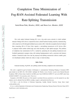 Completion Time Minimization of Fog-RAN-Assisted Federated Learning With
  Rate-Splitting Transmission