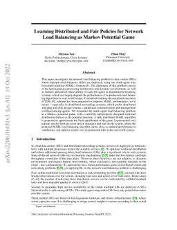 Learning Distributed and Fair Policies for Network Load Balancing as
  Markov Potential Game