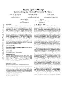 Beyond Opinion Mining: Summarizing Opinions of Customer Reviews