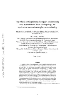 Hypothesis testing for matched pairs with missing data by maximum mean
  discrepancy: An application to continuous glucose monitoring