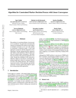 Algorithm for Constrained Markov Decision Process with Linear
  Convergence