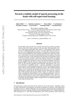 Toward a realistic model of speech processing in the brain with
  self-supervised learning