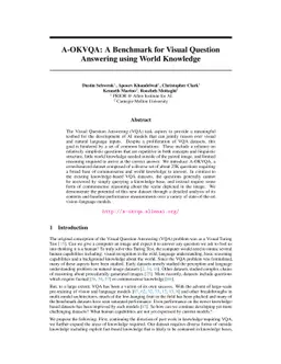 A-OKVQA: A Benchmark for Visual Question Answering using World Knowledge