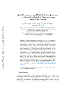 QAGCN: Answering Multi-Relation Questions via Single-Step Implicit
  Reasoning over Knowledge Graphs