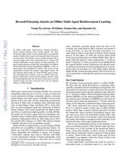 Reward Poisoning Attacks on Offline Multi-Agent Reinforcement Learning