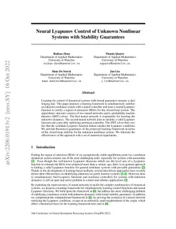 Neural Lyapunov Control of Unknown Nonlinear Systems with Stability
  Guarantees