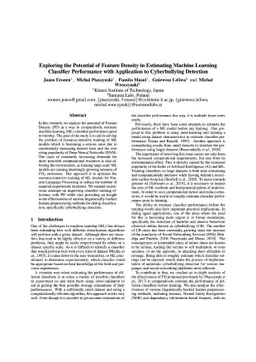Exploring the Potential of Feature Density in Estimating Machine
  Learning Classifier Performance with Application to Cyberbullying Detection