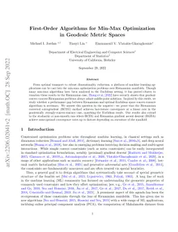 First-Order Algorithms for Min-Max Optimization in Geodesic Metric
  Spaces