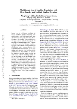 Multilingual Neural Machine Translation with Deep Encoder and Multiple
  Shallow Decoders