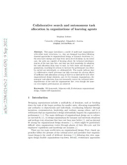 Collaborative search and autonomous task allocation in organizations of
  learning agents