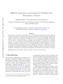 Efficient Annotation and Learning for 3D Hand Pose Estimation: A Survey