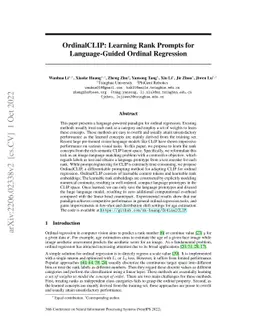 OrdinalCLIP: Learning Rank Prompts for Language-Guided Ordinal
  Regression