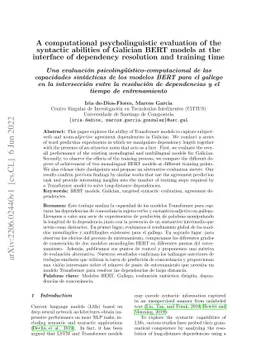 A computational psycholinguistic evaluation of the syntactic abilities
  of Galician BERT models at the interface of dependency resolution and
  training time
