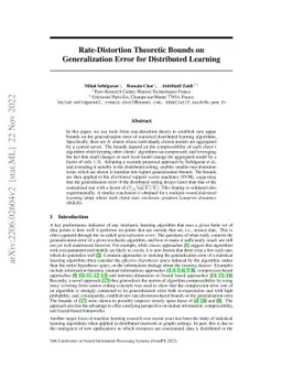 Rate-Distortion Theoretic Bounds on Generalization Error for Distributed
  Learning