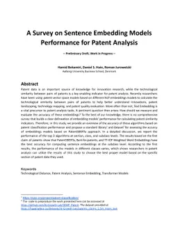 A Survey on Sentence Embedding Models Performance for Patent Analysis