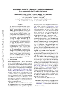 Investigating the use of Paraphrase Generation for Question
  Reformulation in the FRANK QA system