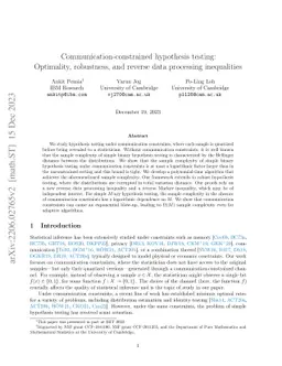 Communication-constrained hypothesis testing: Optimality, robustness,
  and reverse data processing inequalities