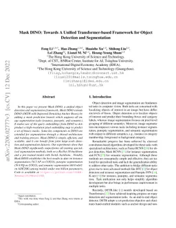 Mask DINO: Towards A Unified Transformer-based Framework for Object
  Detection and Segmentation