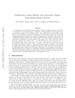 Collaborative Linear Bandits with Adversarial Agents: Near-Optimal
  Regret Bounds