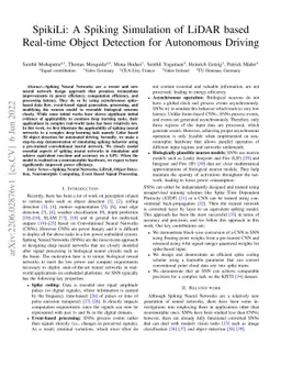 SpikiLi: A Spiking Simulation of LiDAR based Real-time Object Detection
  for Autonomous Driving