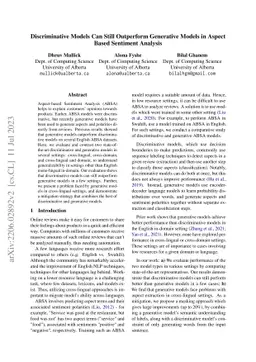 Discriminative Models Can Still Outperform Generative Models in Aspect
  Based Sentiment Analysis