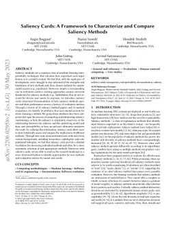 Saliency Cards: A Framework to Characterize and Compare Saliency Methods