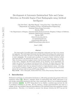 Development of Automatic Endotracheal Tube and Carina Detection on
  Portable Supine Chest Radiographs using Artificial Intelligence