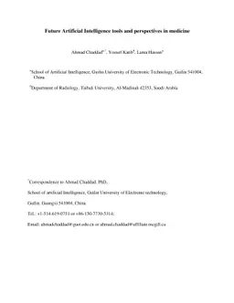 Future Artificial Intelligence tools and perspectives in medicine