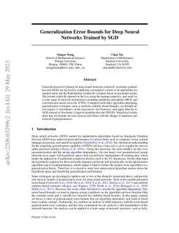 Generalization Error Bounds for Deep Neural Networks Trained by SGD