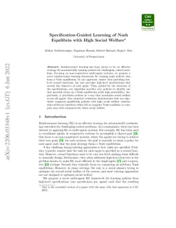 Specification-Guided Learning of Nash Equilibria with High Social
  Welfare