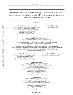An efficient semi-supervised quality control system trained using
  physics-based MRI-artefact generators and adversarial training