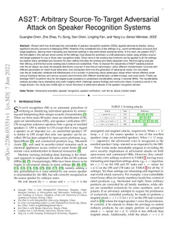 AS2T: Arbitrary Source-To-Target Adversarial Attack on Speaker
  Recognition Systems