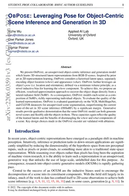 ObPose: Leveraging Pose for Object-Centric Scene Inference and
  Generation in 3D