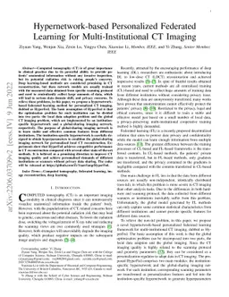 Hypernetwork-based Personalized Federated Learning for
  Multi-Institutional CT Imaging
