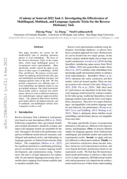 1Cademy at Semeval-2022 Task 1: Investigating the Effectiveness of
  Multilingual, Multitask, and Language-Agnostic Tricks for the Reverse
  Dictionary Task
