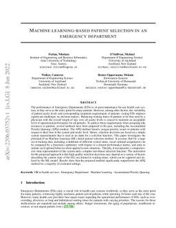 Machine learning-based patient selection in an emergency department
