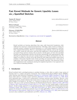 Fast Kernel Methods for Generic Lipschitz Losses via $p$-Sparsified
  Sketches