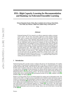 FEL: High Capacity Learning for Recommendation and Ranking via Federated
  Ensemble Learning