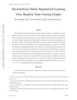 Decentralized Online Regularized Learning Over Random Time-Varying
  Graphs