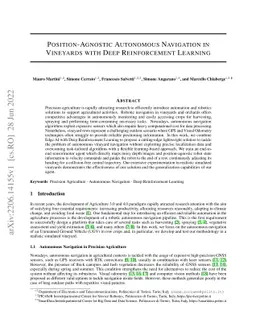 Position-Agnostic Autonomous Navigation in Vineyards with Deep
  Reinforcement Learning