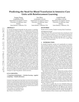 Predicting the Need for Blood Transfusion in Intensive Care Units with
  Reinforcement Learning