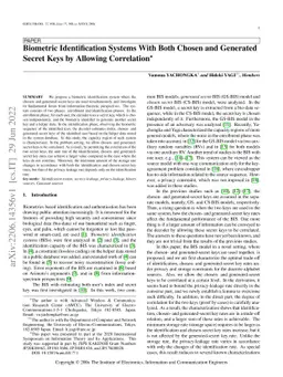 Biometric Identification Systems With Both Chosen and Generated Secret
  Keys by Allowing Correlation