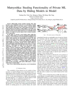 Matryoshka: Stealing Functionality of Private ML Data by Hiding Models
  in Model