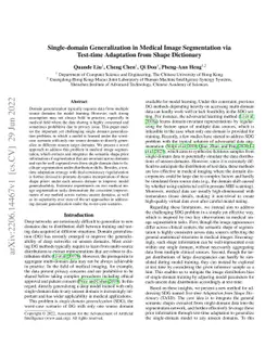 Single-domain Generalization in Medical Image Segmentation via Test-time
  Adaptation from Shape Dictionary