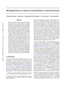 IBP Regularization for Verified Adversarial Robustness via
  Branch-and-Bound