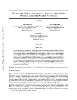 Momentum Diminishes the Effect of Spectral Bias in Physics-Informed
  Neural Networks
