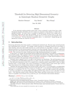 Threshold for Detecting High Dimensional Geometry in Anisotropic Random
  Geometric Graphs