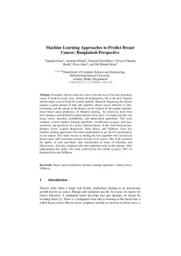 Machine Learning Approaches to Predict Breast Cancer: Bangladesh
  Perspective